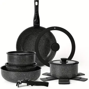 Non-stick Cookware Set, 15pcs/set Including Non-stick Cooking Pot & Pan & & Lid & Detachable Handle, Kitchen Cooking Set for Home & Outdoor Camping