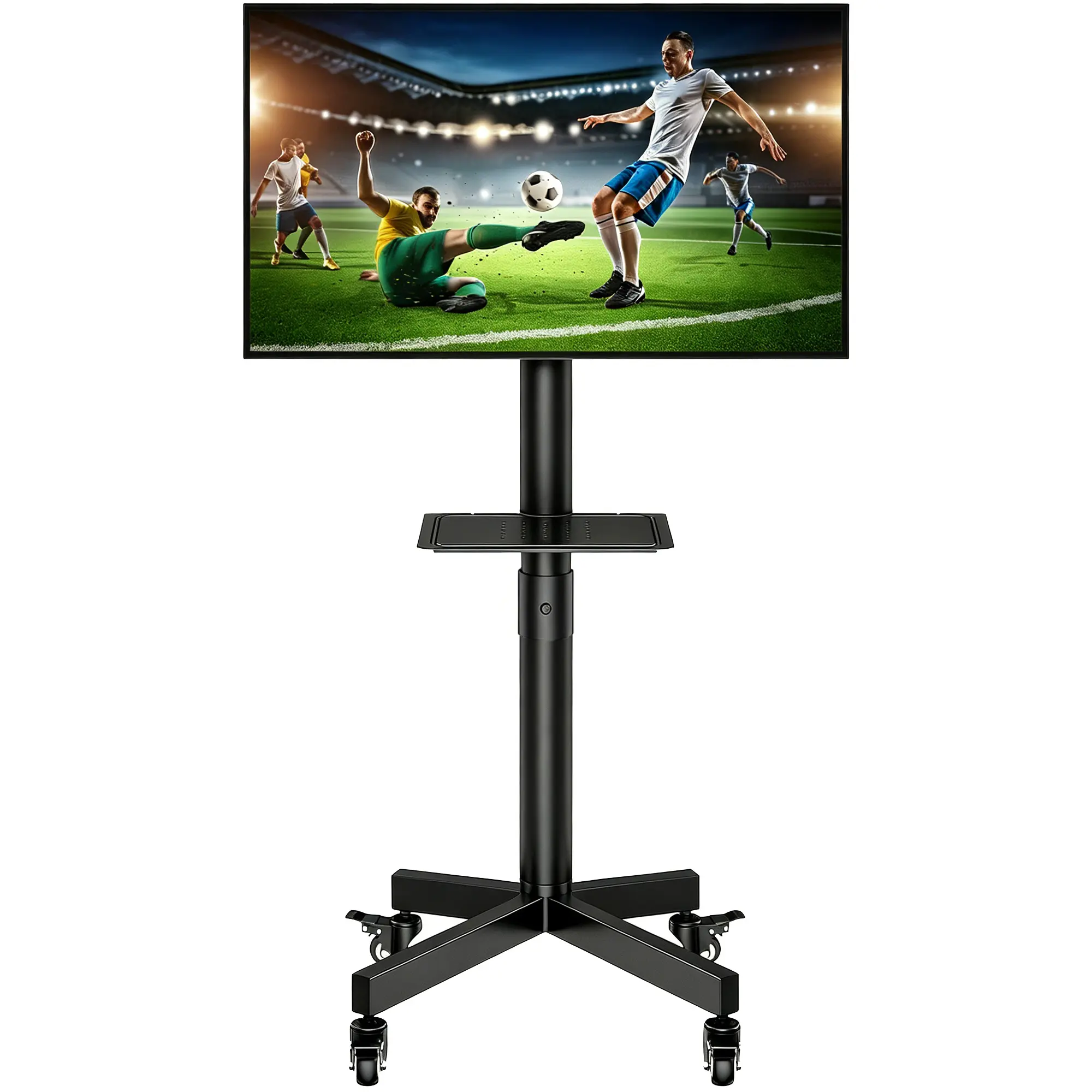 【Summerfinds】Forged Mobile TV Stand for 23-65-inch LCD/LED flat-panel/curved TVs. This 15° tilt TV cart supports up to 88 lbs. The portable stand includes a laptop holder,rolls to the floor,swivels, andsupportsVESA resolutions up to400x400 mobile tv stand