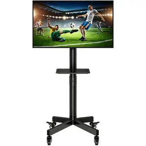 Forged Mobile TV Stand. Suitable for 23-65-inch LCD/LED flat-panel/curved TVs. 15° tilt TV cart. Capacity up to 88 lbs. Portable stand with laptop holder. Rolls flat to the floor. Lockable wheels. Max VESA 400x400mm. HeightAdjustable Portable TVStand with