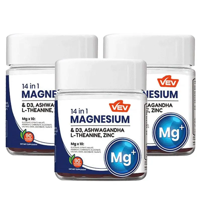 VEV 14-in-1 Magnesium Gummies | Ashwagandha, L-Theanine, D3 & Zinc for Stress Relief & Better Sleep Natural Dietary Supplement Fitness Mineral Vitamin