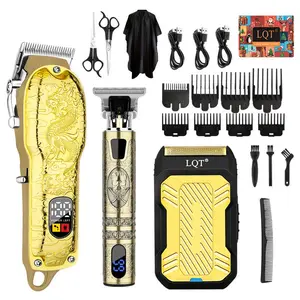LQT Gold Dragon Engraved Barber Clipper Set, 3-in-1 Cordless Grooming Kit with Hair Clipper, Detail Trimmer & Foil Shaver, LCD Display Rechargeable Tools for Men, Complete Haircut Accessories Included
