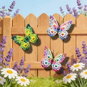 3pcs New American Country Peony Iron Butterfly Wall Decor, Handmade Waterproof Rustproof Garden Fence Hanging, Ideal Gift for Family and Friends