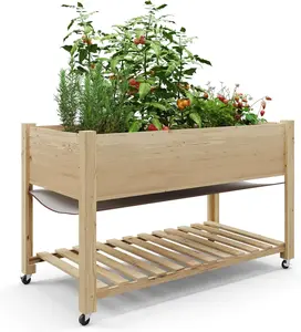 Raised Garden Bed Outdoor Wooden with Wheels - 48"x 24"x 30" Large Outdoor Planter Box for Vegetables, Herbs, Flowers | Patio, Deck, Balcony | Easy Assembly, Durable & Ergonomic Design.