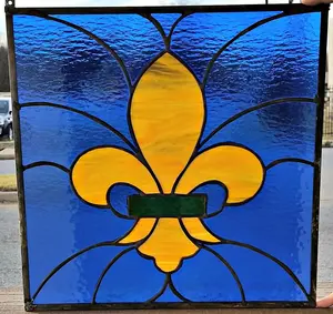 Stained Glass Hanging Panel - P-96 Gold Fleur De Lis
