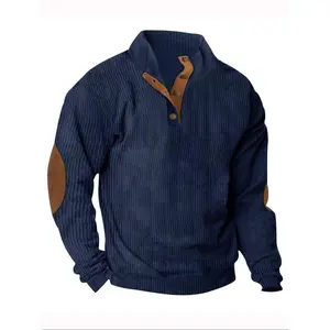 Men's European Size Stand Collar Corduroy Knit Pullover, Fashion Lightweight Casual Sportswear, Ribbed Design for Outdoor & Daily Wear