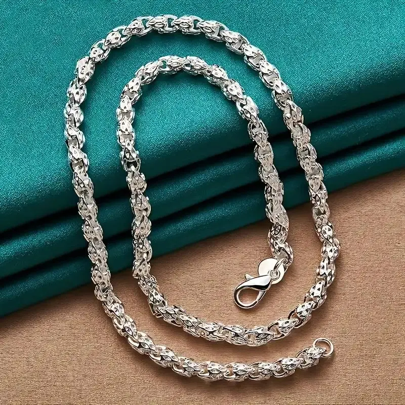 925 silver plated men's and women's chain, 5MM925 silver twisted rope fine wire chain, hypoallergenic exquisite silver necklace, with safety lobster buckle, fashionable neutral silver jewelry, birthday and Valentine's Day gift forsummerwins