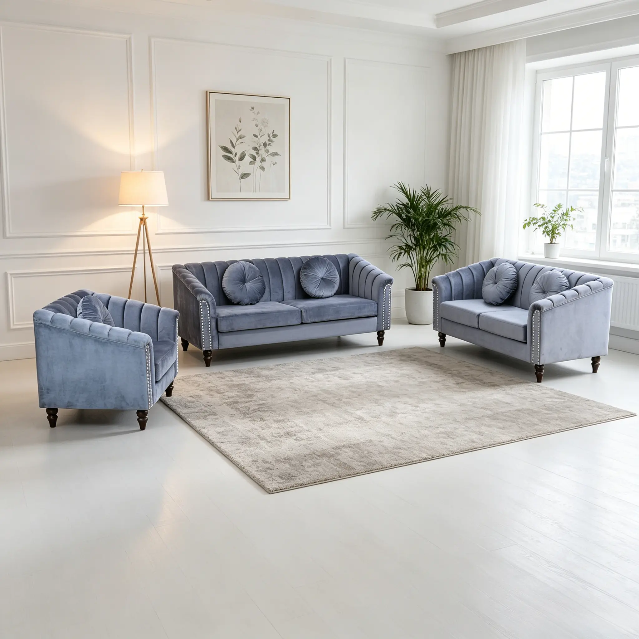 Neutral Grey 3-Piece Microfiber Plush Contemporary Functional Sofa Set - Sturdy Family Comfy Couch, Fixed Arms, Stain-Resistant Easy-Clean Fabric, Durable Frame, Assembly Required for Living Room Decor Indoor Furniture