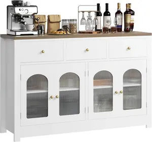 Garvee 55'' Sideboard Buffet Cabinet with Storage,Farmhouse Narrow Coffee Bar Cabinet with Drawers and 4 Doors for Kitchen Dining Room Living Room