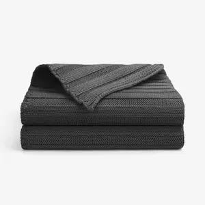 Cozytoon Cotton Knitted Throw Blanket - 100% Cotton Breathable All-Season Knit Throw Blankets for Bed and Couch - Made in Turkey