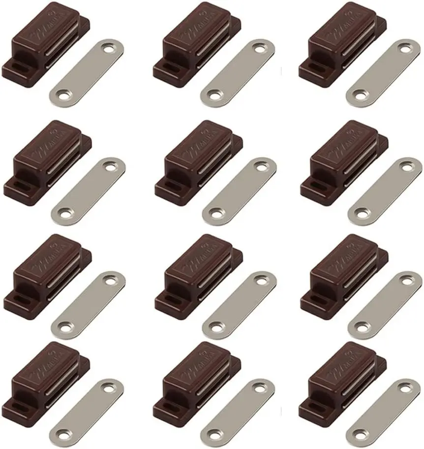 Cabinet  Latch -  for Cabinet Doors, Cupboards, Drawers and Shutters - Cabinet  Latch Easy Install -  Cabinet Catch Screws Included - Set of 12Brown