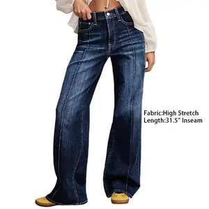Flamingals Wash Seam Front Mid Rise Straight Leg Jeans Womenswear