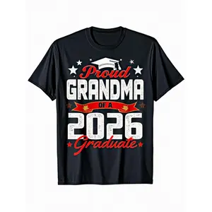 Unisex Vintage Short-Sleeve Print Casual Tee, Style 19 - Proud Grandma of 2026 Graduate Senior Graduation Gift for Parents, Coworkers (Shirt Only)