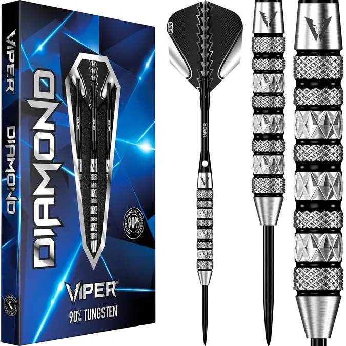 Viper Diamond 90% Tungsten Steel-Tip Darts with Dartboard Stand, Aluminum Shafts, Slim Profile & Grooved Grip for Secure Fit, Sports & Outdoor Equipment with Deep Grooves for Consistent Hold, Long-Lasting Durability & High Performance