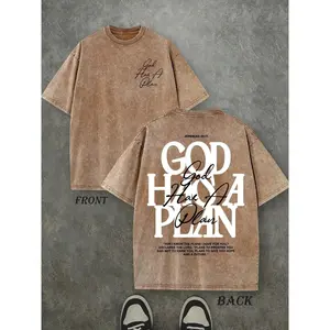Vintage Washed "God Has a Plan" Double-Sided Print Tee |   230gsm Heavyweight Christian Streetwear, Unisex Wide-Shoulder Fit, High-Quality Cotton Casual Top for Men & Women Oversized Ribbed