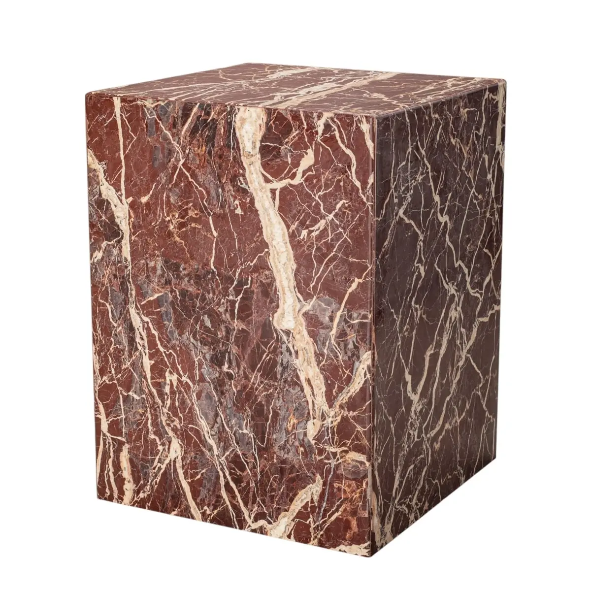 HomeRoots 20-in Red Marble Square Block End Table - Modern Nightstand, Entryway Sofa Table (Model 569938)