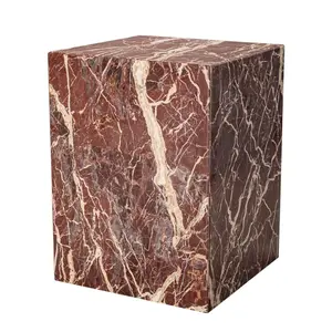 HomeRoots 569938 20 in. Red Marble Square Block End Table