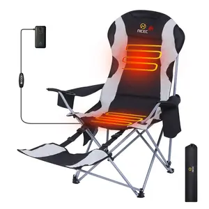 Comfort Heated Outdoor Folding Camping Chair with Detachable Foot Rest, Carry Bag, Cupholder, Side Pockets