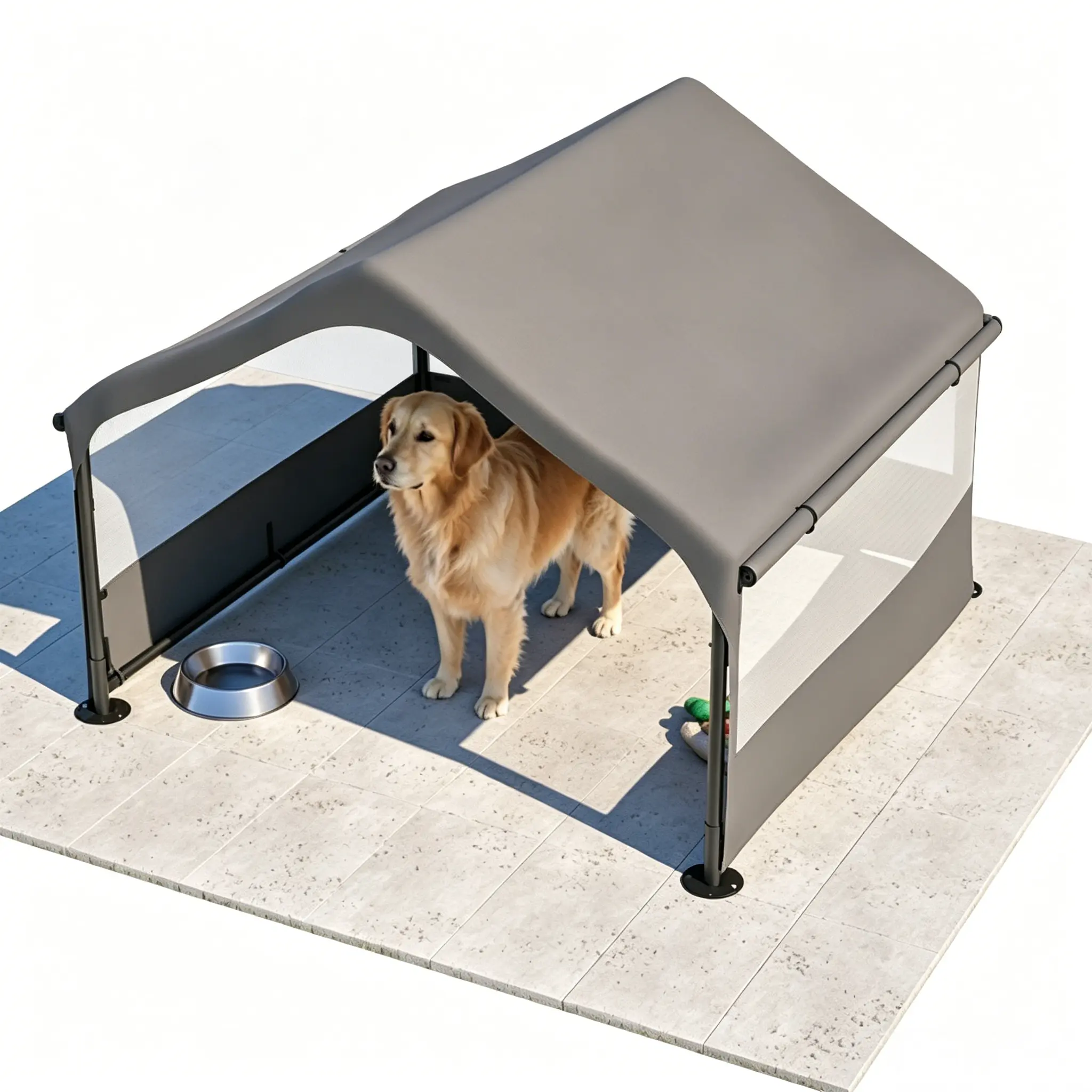 Extra Large 4'x4'x3' Outdoor Dog House Tent, Breathable Pet Enclosure with 3-Sided Roll-Up Mesh Windows, Ground Stakes, Storage Bag for Dogs