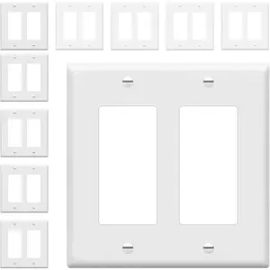 Decorative switch or socket wall plate, 2-hole size 4.50" x 4.57", polycarbonate thermoplastic, 8832-W-10PCS, white (pack of 10)