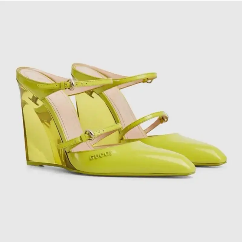 Gucci Leather Wedge Mules Size 37