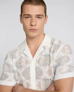 Express Geo Crochet Cotton Short Sleeve Sweater Polo