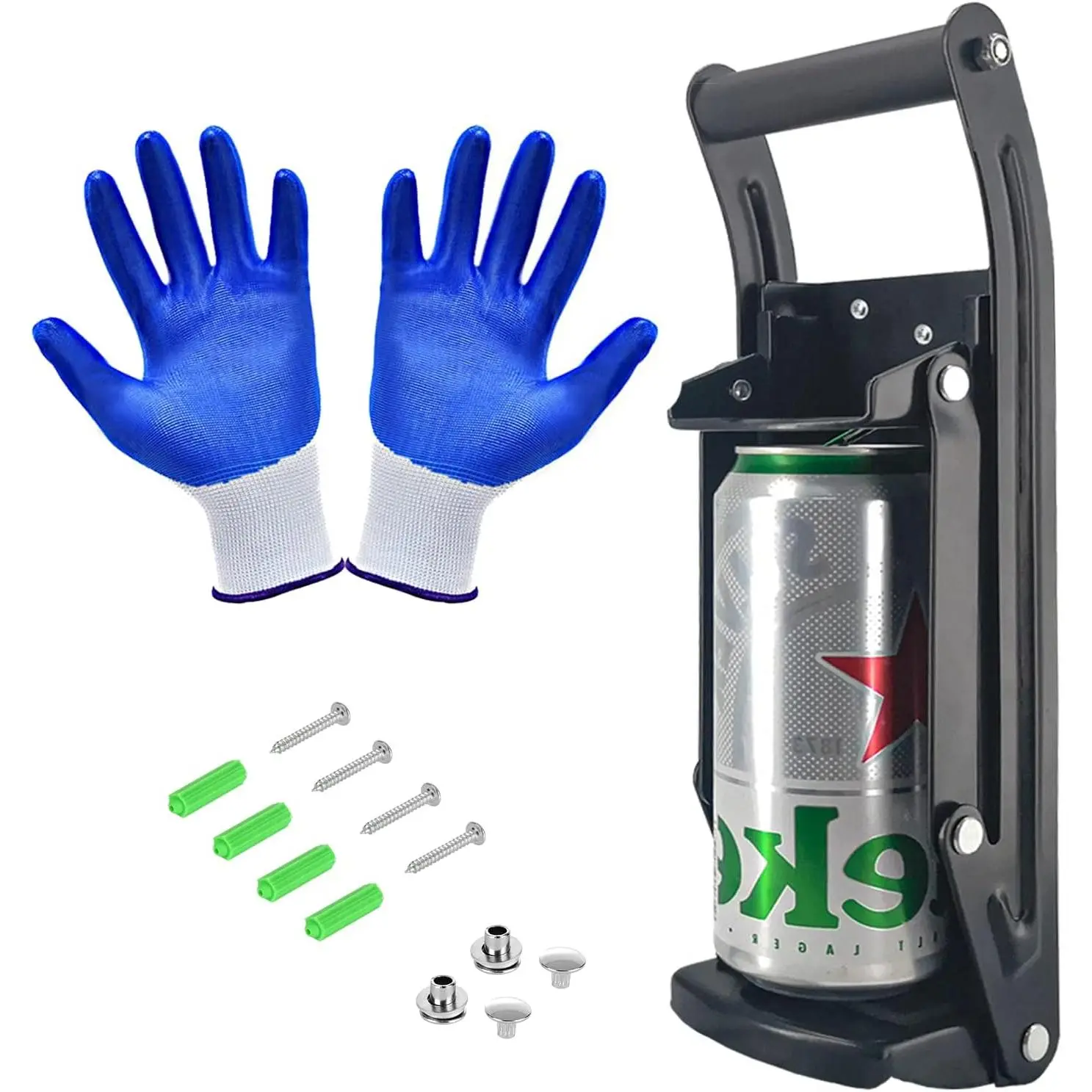 Can Crushers for Recycling, Aluminum Can Crusher for 16oz & 12oz Soda & Beer Can, Wall Mounted Can Smasher with Gloves