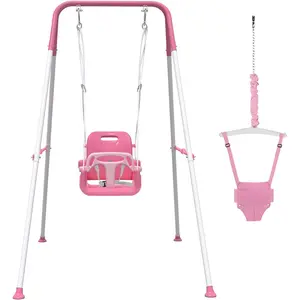 2 in 1 Toddler Swing & Baby Jumper, Foldable Baby Swing Outdoor & Indoor Use, Easily Installable and Storable (Pink)