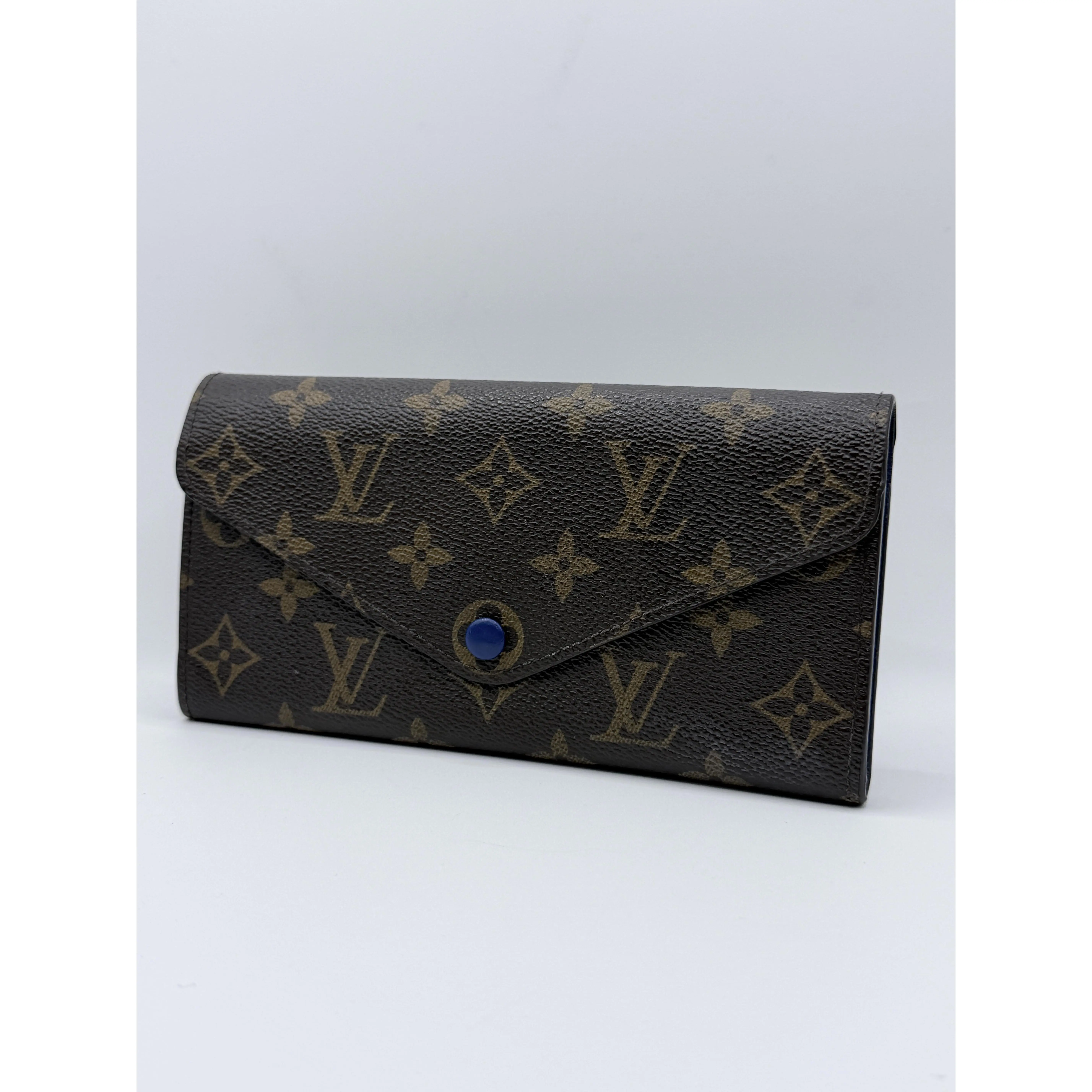 Pre-owned Louis Vuitton Canvas Envelope Wallet Monogram Josephine Wallet Bleu Blue Envelope Long Clutch JD992LV