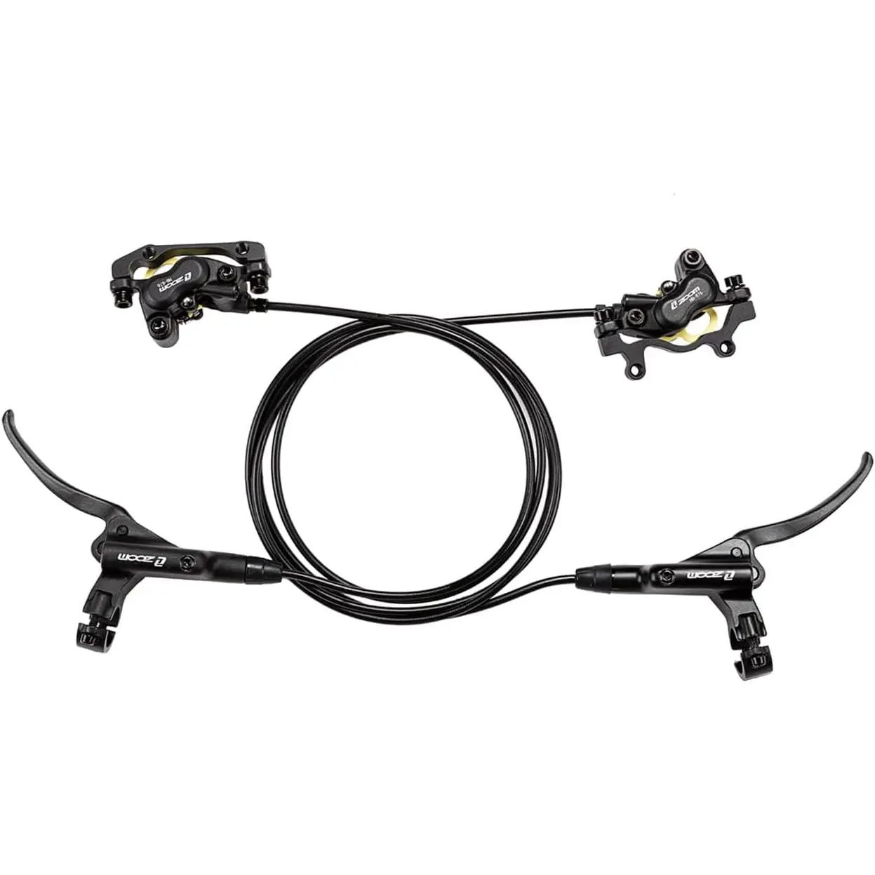 BUCKLOS Zoom 4 Piston Pre-Bled MTB Hydraulic Disc Brake Set | Aluminum alloy brake lever with caliper adapter, left front 850mm right rear 1550mm, fits mountain bike, eBike, fat bike