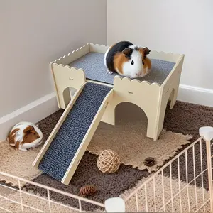 Large Durable Wooden Hamster Villa Castle, Multi-Level Playhouse with Ramp, Easy Assembly Pet Enclosure, Climbing & Playing Space