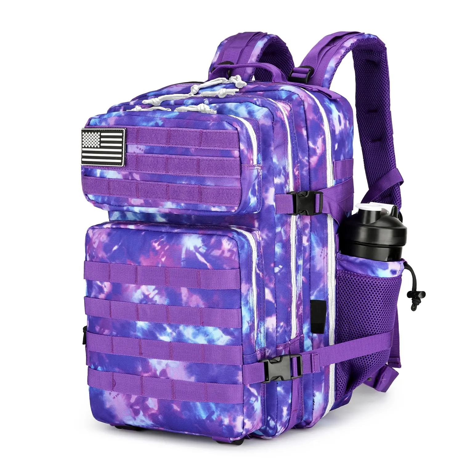 25l Backpack For Men And Women Small Assault Pack Outdoor Travel Hiking Camping Rucksack With Molle Webbing (purple Camo)
