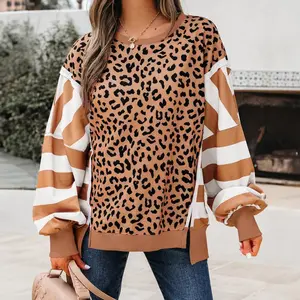Women's Leopard Crew Neck Drop Shoulder Casual Sweatshirt Full Size Range Available in Size S-4X Both for Plus Size & Regular（gift）GiftGift
