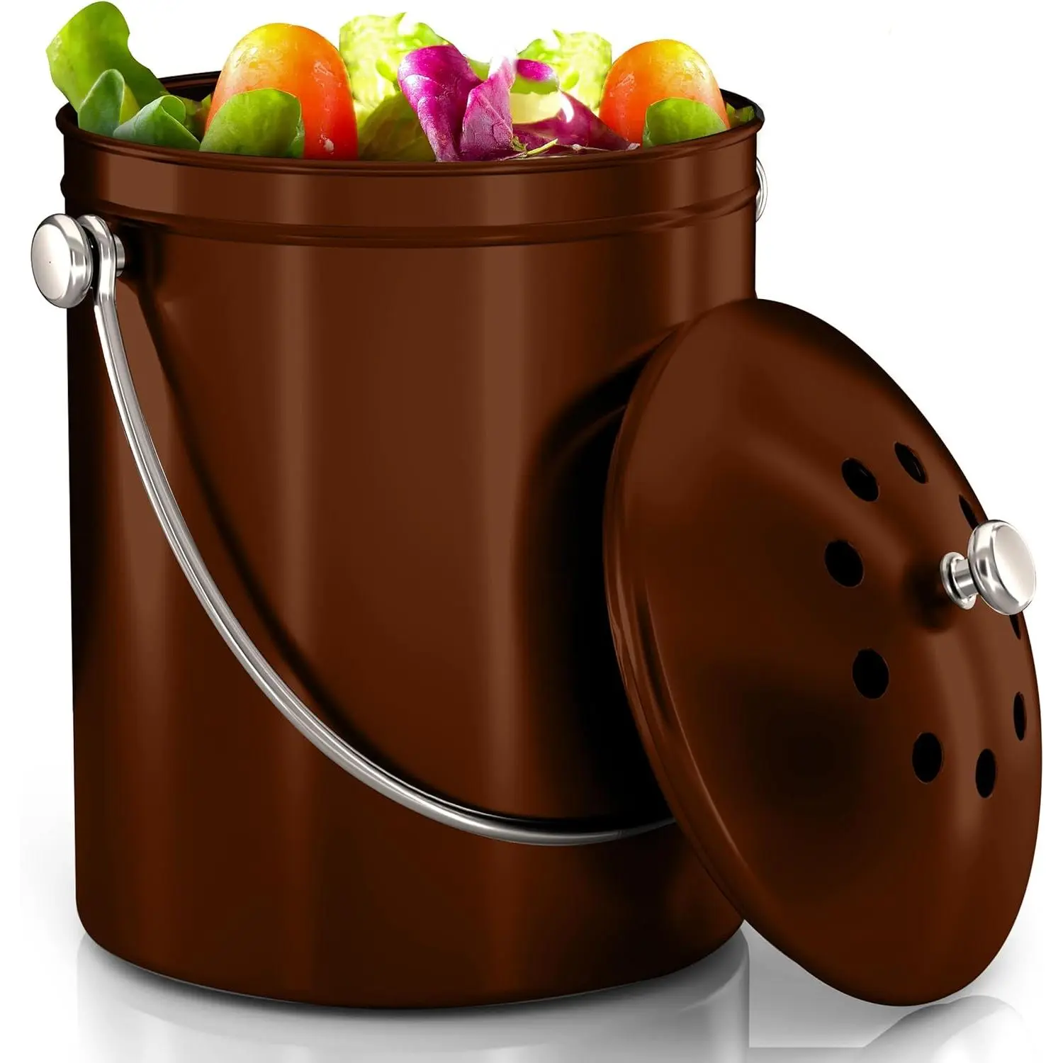 Compost Bin for  Countertop, 1.3 Gallon Compost Bin for  with Lid, Includes 1 Spare Charcoal Filter (Copper)