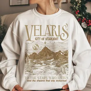 Beige Velaris Mountain Shirt, Vintage Gold Starlight Graphic, Spicy Booktok Merch, Romantic Fantasy Book Club Gift, Cozy Oversized Top