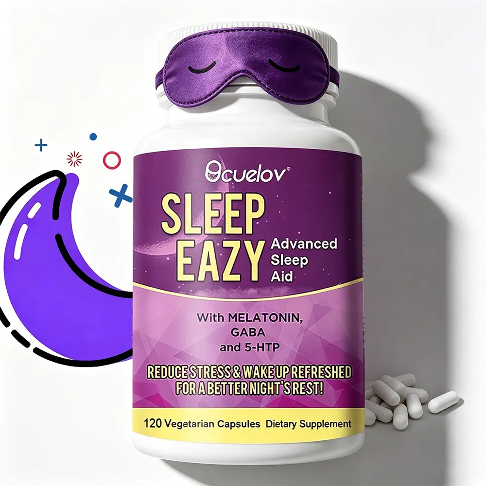 Bcuelov Advanced Sleep Aid Supplement with L-Theanine, GABA & 5-HTP - Non-Habit Forming Formula Calm Mind & Stress Relief, 120 Veggie Capsules