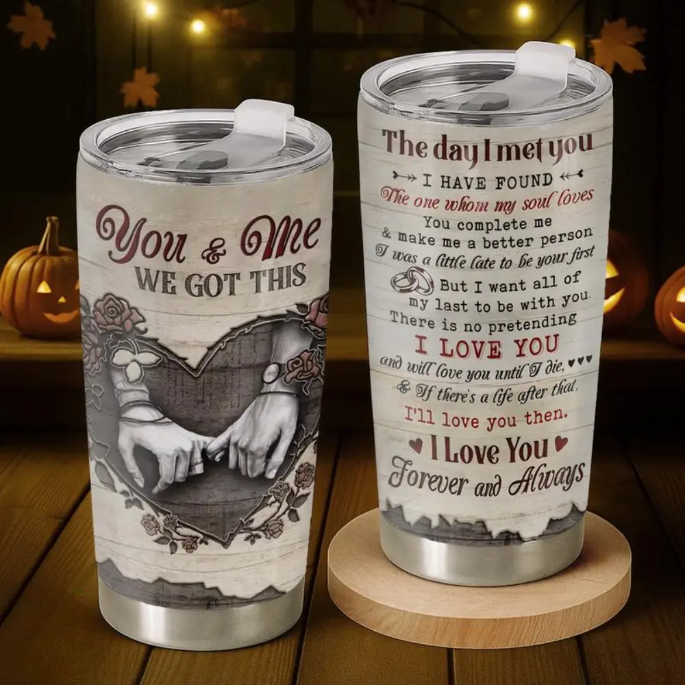 You And Me Couple Tumbler 20oz, Romantic Stainless Steel Travel Mug, Anniversary Gift for Husband Wife, Love Story Coffee Cup Christmas Gift