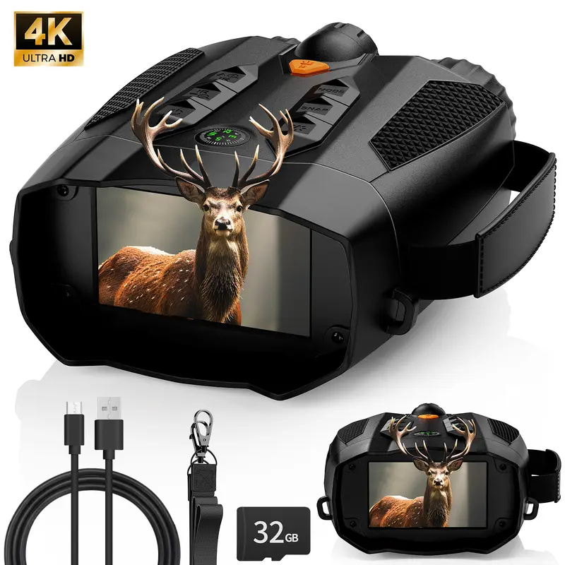 MINENER 4K Night Vision Binoculars - 10X High Definition Digital Camera, 32GB SD Card, Rechargeable Camping Gear for Wildlife Observation, Cool Gifts for Adults & Unique Mens Guys Christmas/Birthday Gifts