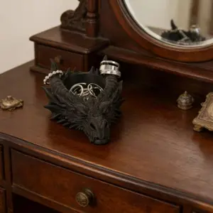 Gothic Dragon Head Jewelry Storage Tray, Dark Style Desktop Decor, Ring Necklace Display Plate, Practical Desk Organizer, Cool Decoration