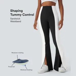 Halara High Waisted Tummy Control Split Hem Color Block Flare Casual Leggings Fabric Flared leggings