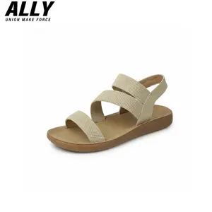 ALLY Womens Flat Sandals | Comfort Elastic Strap Cushioned Footbed Non-Slip Arch Support Lightweight Summer Shoes | Ideal for Beach, Brunch, Vacation & Daily Walks