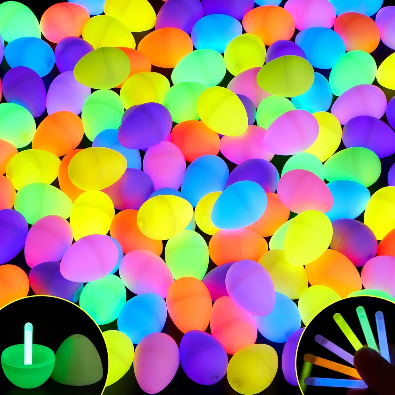 Glow in the Dark Easter Egg Hunt Kit 72 Pcs with Mini Glow Sticks, Trending Easter Basket Stuffers Fillers, Kids Party Favors, Classroom Rewards & Easter Decor Supplies