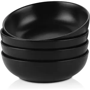 Ceramic Pasta Bowls 50 OZ, Large Salad Bowls, 8.6 Inch Ceramic Bowls Set for Soup, Cereal, Ramen, Stackable Serving Bowls, Microwave Dishwasher Safe, Matte Black