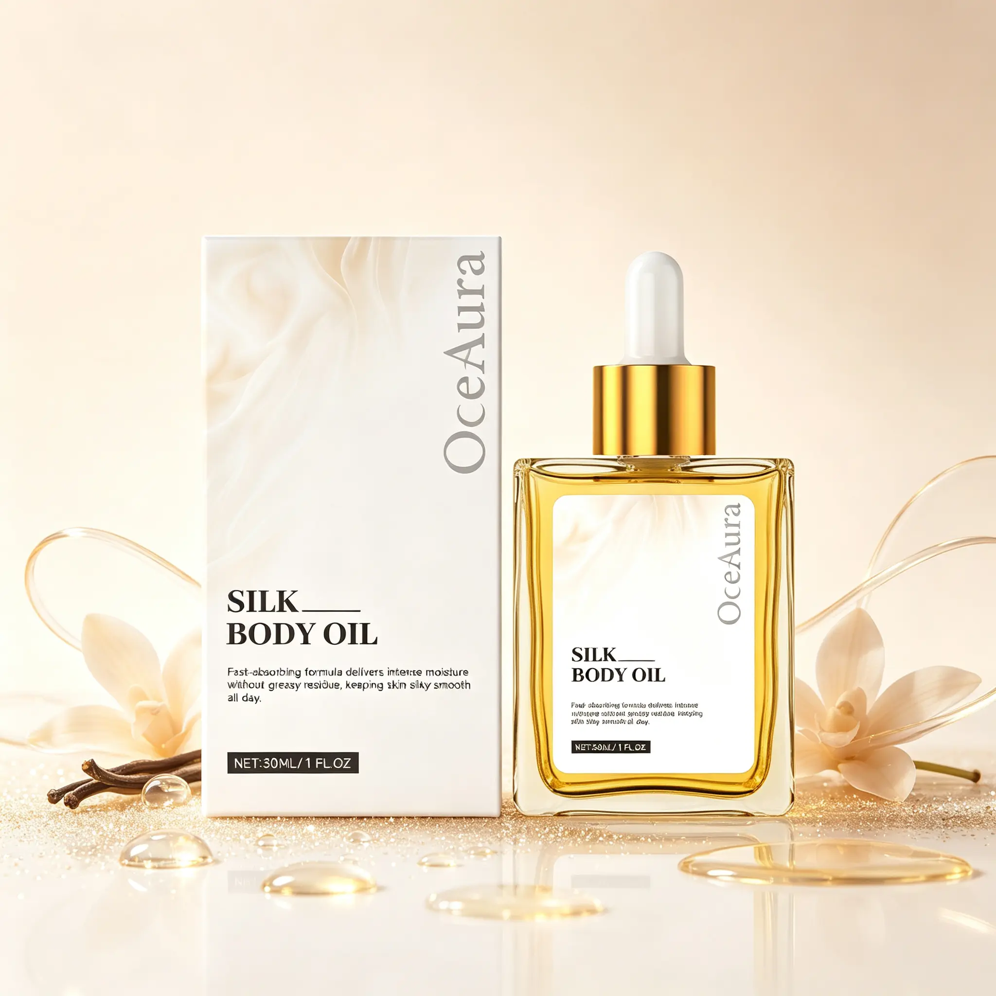 Silk Body Oil 30ml - Fast-Absorbing, Lightweight Nourishing Body Care Oil for Dry Skin, Non-Greasy Daily Hydration for Silky Smooth Skin