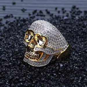 【PANG Jewelry】Retro-Style Skull Head Men's Powerful Ring with Precious Stones - Trendy Hip-Hop Punk Finger Ring