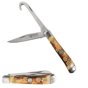 Wild Turkey Handmade 2-Blade Trapper Hoof Pick Pocket Knife 3.75" Burn Bone Handle Stainless Steel Blade KT-436BB