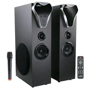 beFree Sound 2.1 Channel Bluetooth Tower Speakers with Optical Input Microphone Remote Control Remote Karaoke Audio Smartphone