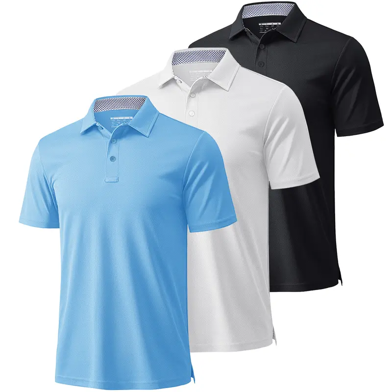 MAGCOMSEN Men's Polyester Fitted Button Polo Shirts (1/3 Pack) - Short Sleeve, Moisture Wicking, Quick Dry, Soft and Stretchy, Breathable Collared Performance Tops with Bonus Sunglasses & Ring for Hiking, Golf Use