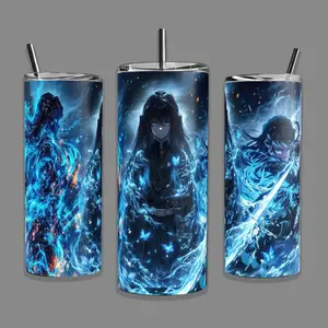 Anime Mist Swordsman 40oz Tumbler With Handle, Blue Fog Warrior Travel Mug Gift For Anime Fans