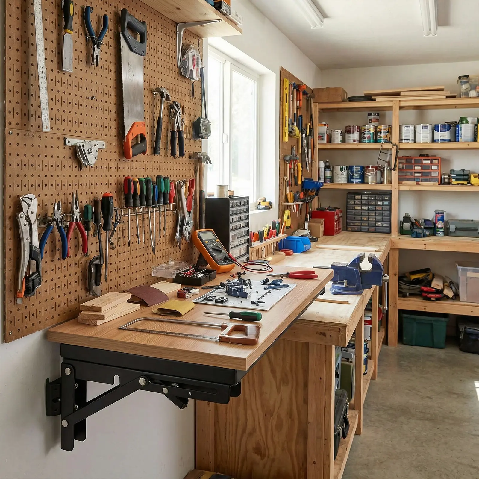 Heavy Duty Aluminum Alloy Foldable Tool Storage Bracket - 1 x Shelf Set, No Drilling Required, Wear-Resistant, 14.96x8.72x0.79inch, Lasting Construction, Versatile Work Surface, Space Saving, Secure Magnetic Tool Organizer, Packout Toolbox Accessory