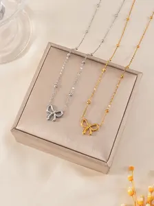 Sweet Bow Pendant Necklace, & Silver Color Design, Women's Daily Commute Jewelry, Perfect for Dating